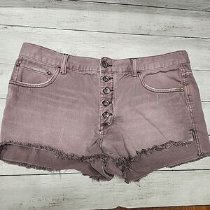 Free People Cut Off Denim Distressed Shorts Champagne Washed Sz 30